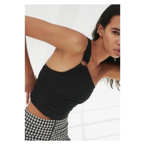 NWT ZARA Linen Blend One Shoulder O-Ring Cropped Tank Top XXL Black - Picture 1 of 7